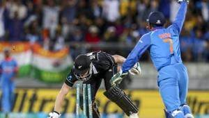 India's MS Dhoni, right, runs out New Zealand's James Neesham during their fifth one day international at Westpac Stadium in Wellington, New Zealand, Sunday, Feb. 3, 2019(AP) India's MS Dhoni, right, runs out New Zealand's James Neesham during their fifth one day international at Westpac Stadium in Wellington, New Zealand, Sunday, Feb. 3, 2019(AP)