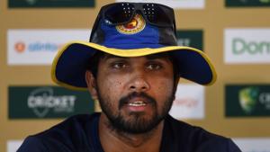 Sri Lanka's captain Dinesh Chandimal speaks during a press conference.(AFP) Sri Lanka's captain Dinesh Chandimal speaks during a press conference.(AFP)