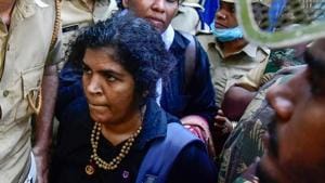 Kanakdurga, who entered Sabarimala temple, will be given round-the-clock security by six policemen.(PTI) Kanakdurga, who entered Sabarimala temple, will be given round-the-clock security by six policemen.(PTI)