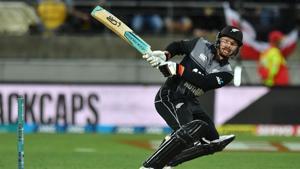 New Zealand's Tim Seifert plays a shot.(AFP) New Zealand's Tim Seifert plays a shot.(AFP)