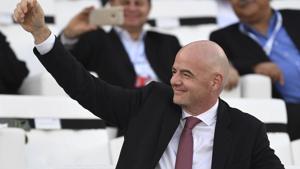 FIFA President Gianni Infantino smiles prior to the AFC Asian Cup final match between Japan and Qatar.(AP) FIFA President Gianni Infantino smiles prior to the AFC Asian Cup final match between Japan and Qatar.(AP)