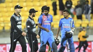 New Zealand players walk off after beating India in the first T20I in Wellington.(AP) New Zealand players walk off after beating India in the first T20I in Wellington.(AP)