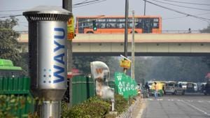 An air pollution control device WAYU at Bhikaji Cama Place, in New Delhi.(Amal KS/HT Photo) An air pollution control device WAYU at Bhikaji Cama Place, in New Delhi.(Amal KS/HT Photo)
