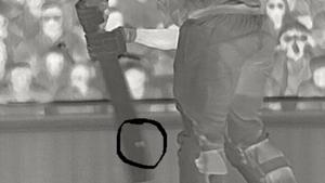 A mark on the bat of Daryl Mitchell as showed by the hotspot.(Twitter image) A mark on the bat of Daryl Mitchell as showed by the hotspot.(Twitter image)