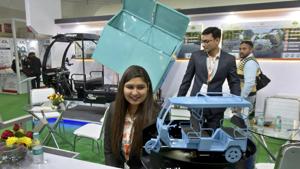 Visitors during the inauguration of Electric Vehicle Expo 2018, Pragati Maidan, New Delhi, December 21, 2018(Sushil Kumar/HT PHOTO) Visitors during the inauguration of Electric Vehicle Expo 2018, Pragati Maidan, New Delhi, December 21, 2018(Sushil Kumar/HT PHOTO)