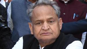 CM Ashok Gehlot in a meeting at PCC on Sunday. Photo:-HT