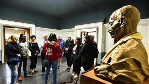 A group of tourists inside National Gandhi Museum opposite Raj Ghat. The museum has a rich collection of relics, documents and photos related to Mahatma Gandhi.(HT Photo) A group of tourists inside National Gandhi Museum opposite Raj Ghat. The museum has a rich collection of relics, documents and photos related to Mahatma Gandhi.(HT Photo)