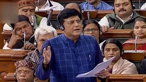 Railways minister Piyush Goyal speaks in the Lok Sabha during the Budget Session of Parliament in New Delhi on February 11.(PTI Photo)