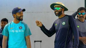 Rest of India cricket team captain Ajinkya Rahane and Vidarbha batsman Wasim Jaffar during a practice session ahead of Irani Cup match.(PTI) Rest of India cricket team captain Ajinkya Rahane and Vidarbha batsman Wasim Jaffar during a practice session ahead of Irani Cup match.(PTI)