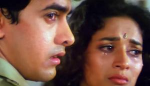 Madhuri Dixit and Aamir Khan in Dil. Madhuri Dixit and Aamir Khan in Dil.