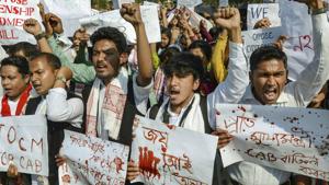 Students of Dibrugarh University stage a protest against Citizenship (Amendment) Bill, in Dibrugarh, Monday, Feb. 11, 2019.(PTI Photo) Students of Dibrugarh University stage a protest against Citizenship (Amendment) Bill, in Dibrugarh, Monday, Feb. 11, 2019.(PTI Photo)