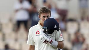 England's captain Joe Root celebrates after he scored a century against West Indies during day three of the third cricket Test match at the Daren Sammy Cricket Ground in Gros Islet, St. Lucia(AP) England's captain Joe Root celebrates after he scored a century against West Indies during day three of the third cricket Test match at the Daren Sammy Cricket Ground in Gros Islet, St. Lucia(AP)