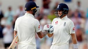 England's Joe Root celebrates his century with Ben Stokes.(Reuters) England's Joe Root celebrates his century with Ben Stokes.(Reuters)
