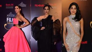 Deepika Padukone, Sonam Kapoor and Janhvi Kapoor at an awards event.(Varinder Chawla)