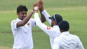 Suranga Lakmal of Sri Lanka celebrates the wicket of Hashim Amla of South Africa with his team mates.(Getty Images) Suranga Lakmal of Sri Lanka celebrates the wicket of Hashim Amla of South Africa with his team mates.(Getty Images)