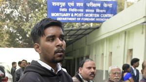 Himanshu’ father, a supervisor at the Hotel Arpit Palace, has been missing since the fire at the hotel. The 19-year-old says he does not believe that the only unidentified body is that of his fathers’s.(Sushil Kumar/HT Photo) Himanshu’ father, a supervisor at the Hotel Arpit Palace, has been missing since the fire at the hotel. The 19-year-old says he does not believe that the only unidentified body is that of his fathers’s.(Sushil Kumar/HT Photo)
