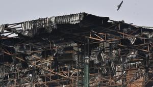 The damaged rooftop of Hotel Arpit Palace in Karol Bagh where a massive fire broke on Feb 12, 2019.(Biplov Bhuyan/HT Photo) The damaged rooftop of Hotel Arpit Palace in Karol Bagh where a massive fire broke on Feb 12, 2019.(Biplov Bhuyan/HT Photo)