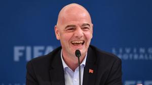 FIFA President Gianni Infantino speaks during a press conference at the FIFA Executive Football Summit on February 15.(AFP) FIFA President Gianni Infantino speaks during a press conference at the FIFA Executive Football Summit on February 15.(AFP)