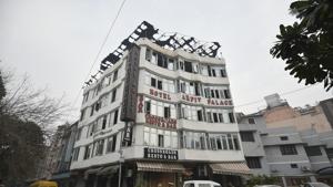 A view of the Hotel Arpit Palace where a massive fire broke out at Karol Bagh in which 17 people were killed.(Biplov Bhuyan/HT PHOTO) A view of the Hotel Arpit Palace where a massive fire broke out at Karol Bagh in which 17 people were killed.(Biplov Bhuyan/HT PHOTO)