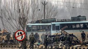Security personnel carry out the rescue and relief works at the site of suicide bomb attack at Lathepora Awantipora in Pulwama district of south Kashmir, February 14(PTI) Security personnel carry out the rescue and relief works at the site of suicide bomb attack at Lathepora Awantipora in Pulwama district of south Kashmir, February 14(PTI)