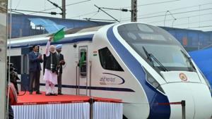 Prime Minister Narendra Modi flagging off Vande Bharat Express (Train-18) at New Delhi Railway Station on Friday(ANI) Prime Minister Narendra Modi flagging off Vande Bharat Express (Train-18) at New Delhi Railway Station on Friday(ANI)