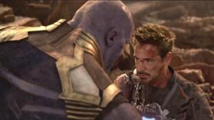 Iron Man and Thanos fight on Titan. Iron Man and Thanos fight on Titan.