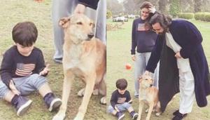Kareena Kapoor, Saif Ali Khan play with son Taimur in a park. Kareena Kapoor, Saif Ali Khan play with son Taimur in a park.