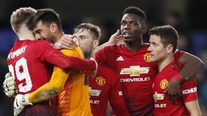 Manchester United players celebrate after beating Chelsea in FA Cup.(AP) Manchester United players celebrate after beating Chelsea in FA Cup.(AP)
