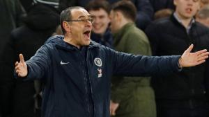 Chelsea manager Maurizio Sarri reacts during the FA Cup match against Manchester United.(Reuters) Chelsea manager Maurizio Sarri reacts during the FA Cup match against Manchester United.(Reuters)