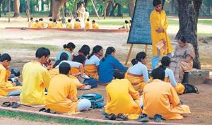 Students attend an outdoor class on the Visva-Bharati campus (Surojit Hazra/ HT Photo)(HT file photo) Students attend an outdoor class on the Visva-Bharati campus (Surojit Hazra/ HT Photo)(HT file photo)
