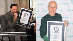 Hugh Jackman and Sir Patrick Stewart with their awards. Hugh Jackman and Sir Patrick Stewart with their awards.