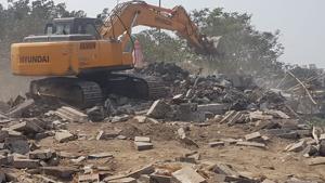 PCMC razed the under-construction temple on Thursday.(HT/PHOTO) PCMC razed the under-construction temple on Thursday.(HT/PHOTO)