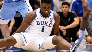 Duke Blue Devils forward Zion Williamson reacts after his Nike shoe gives in.(USA TODAY Sports) Duke Blue Devils forward Zion Williamson reacts after his Nike shoe gives in.(USA TODAY Sports)
