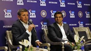 Co-owner of Rajasthan Royals Manoj Badale, left, and Delhi Capitals co-owner Parth Jindal attend a press conference at the IPL auction in Jaipur(AP) Co-owner of Rajasthan Royals Manoj Badale, left, and Delhi Capitals co-owner Parth Jindal attend a press conference at the IPL auction in Jaipur(AP)