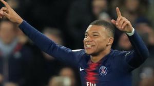 Paris St Germain's Kylian Mbappe celebrates scoring their fifth goal.(REUTERS) Paris St Germain's Kylian Mbappe celebrates scoring their fifth goal.(REUTERS)
