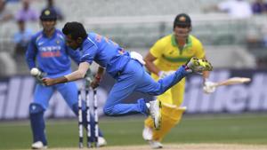 Yuzvendra Chahal dives to attempt to stop a drive from Marcus Stoinis during the recently concluded India vs Australia ODI series.(AP) Yuzvendra Chahal dives to attempt to stop a drive from Marcus Stoinis during the recently concluded India vs Australia ODI series.(AP)
