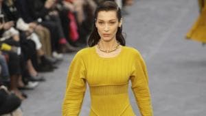 Model Bella Hadid wears a creation as part of the Roberto Cavalli women's Fall-Winter 2019-2020 collection, that was presented in Milan, Italy, Saturday, Feb.23, 2019. (AP Photo/Luca Bruno)(AP) Model Bella Hadid wears a creation as part of the Roberto Cavalli women's Fall-Winter 2019-2020 collection, that was presented in Milan, Italy, Saturday, Feb.23, 2019. (AP Photo/Luca Bruno)(AP)