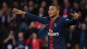 Paris Saint-Germain's Kylian Mbappe celebrates after scoring a goal.(AFP) Paris Saint-Germain's Kylian Mbappe celebrates after scoring a goal.(AFP)