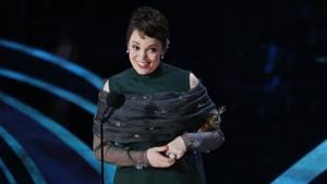 Olivia Colman accepts the Best Actress Oscar for her role in The Favourite.(REUTERS) Olivia Colman accepts the Best Actress Oscar for her role in The Favourite.(REUTERS)