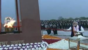 PM Modi inaugurates National War Memorial, pays homage to soldiers who have sacrificed their lives(BJP/Twitter) PM Modi inaugurates National War Memorial, pays homage to soldiers who have sacrificed their lives(BJP/Twitter)
