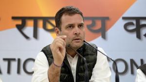 Congress President Rahul Gandhi speaks at a press conference in New Delhi.(ANI) Congress President Rahul Gandhi speaks at a press conference in New Delhi.(ANI)