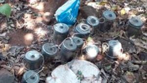 Improvised Explosive Devices (IEDs) recovered from a Maoist hid out after the joint operation of SSB and Jharkhand police at Gopikander area in Dumka on Saturday February 24,2019-(HT Photo) Improvised Explosive Devices (IEDs) recovered from a Maoist hid out after the joint operation of SSB and Jharkhand police at Gopikander area in Dumka on Saturday February 24,2019-(HT Photo)