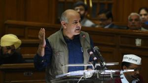 Manish Sisodia presenting the annual budget of Delhi on Tuesday(HT) Manish Sisodia presenting the annual budget of Delhi on Tuesday(HT)