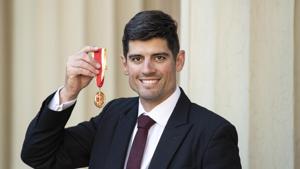Sir Alastair Cook with his knighthood following an investiture ceremony at Buckingham Palace on February 26, 2019 in London, England)(Getty Images) Sir Alastair Cook with his knighthood following an investiture ceremony at Buckingham Palace on February 26, 2019 in London, England)(Getty Images)