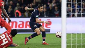 Paris Saint-Germain's Argentine midfielder Angel Di Maria (R) scores his second goal during the French Cup quarter-final football match between Paris Saint-Germain (PSG) and Dijon.(AFP) Paris Saint-Germain's Argentine midfielder Angel Di Maria (R) scores his second goal during the French Cup quarter-final football match between Paris Saint-Germain (PSG) and Dijon.(AFP)