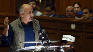 In his budget speech, deputy chief minister Manish Sisodia announced the main allocations in the health sector for increasing the number of mohalla clinics and the bed strength in the Delhi government hospitals.(Sonu Mehta/HT Photo) In his budget speech, deputy chief minister Manish Sisodia announced the main allocations in the health sector for increasing the number of mohalla clinics and the bed strength in the Delhi government hospitals.(Sonu Mehta/HT Photo)