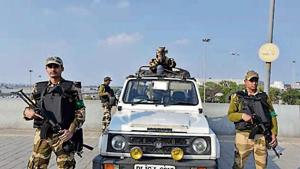 The CISF, which is responsible for guarding Delhi airport, said they were also on the alert against drones.(Sanjeev Verma/HT PHOTO) The CISF, which is responsible for guarding Delhi airport, said they were also on the alert against drones.(Sanjeev Verma/HT PHOTO)