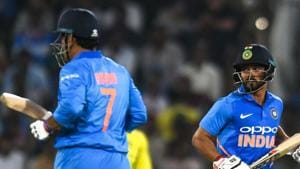 Indian cricketer Mahendra Singh Dhoni and Kedar Jadhav run between the wickets during the first one day international (ODI) cricket match between India and Australia.(AFP) Indian cricketer Mahendra Singh Dhoni and Kedar Jadhav run between the wickets during the first one day international (ODI) cricket match between India and Australia.(AFP)