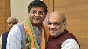Former Biju Janata Dal MP Baijayant Jay Panda greets BJP national president Amit Shah after joining Bharatiya Janata Party, in New Delhi, Monday.(PTI) Former Biju Janata Dal MP Baijayant Jay Panda greets BJP national president Amit Shah after joining Bharatiya Janata Party, in New Delhi, Monday.(PTI)
