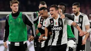 Juventus' Paulo Dybala and team mates celebrate at the end of the match(REUTERS) Juventus' Paulo Dybala and team mates celebrate at the end of the match(REUTERS)